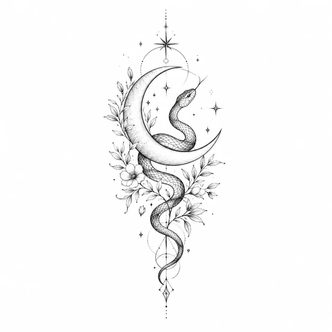 Generated moon and snake tattoo design