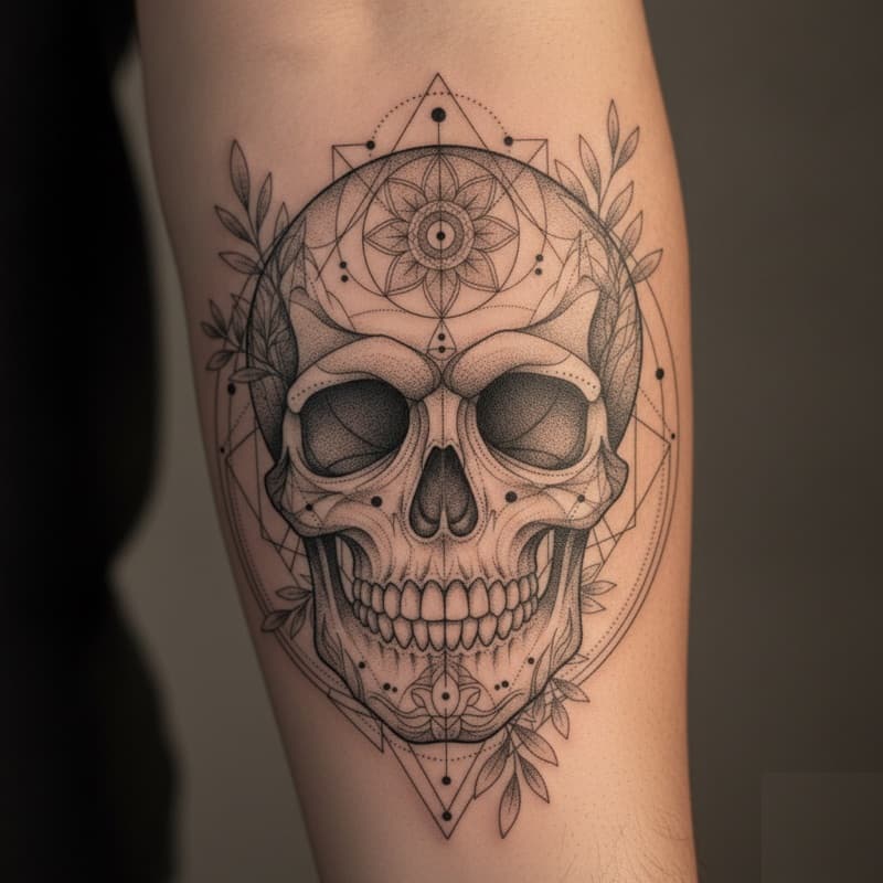 geometric skull tattoo previewed on skin