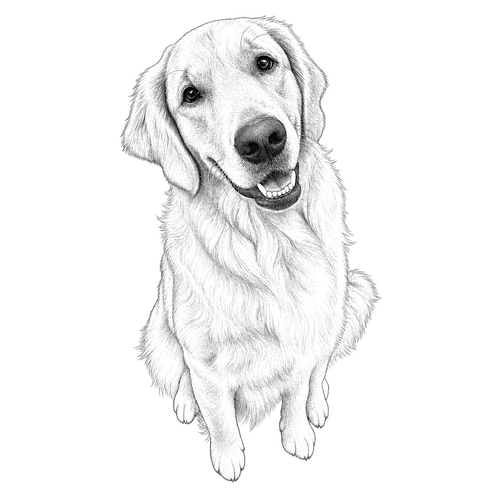 The same dog redrawn as a fine line tattoo design