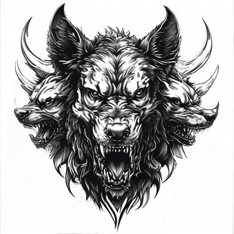 Cerberus tattoo design — bold blackwork style
