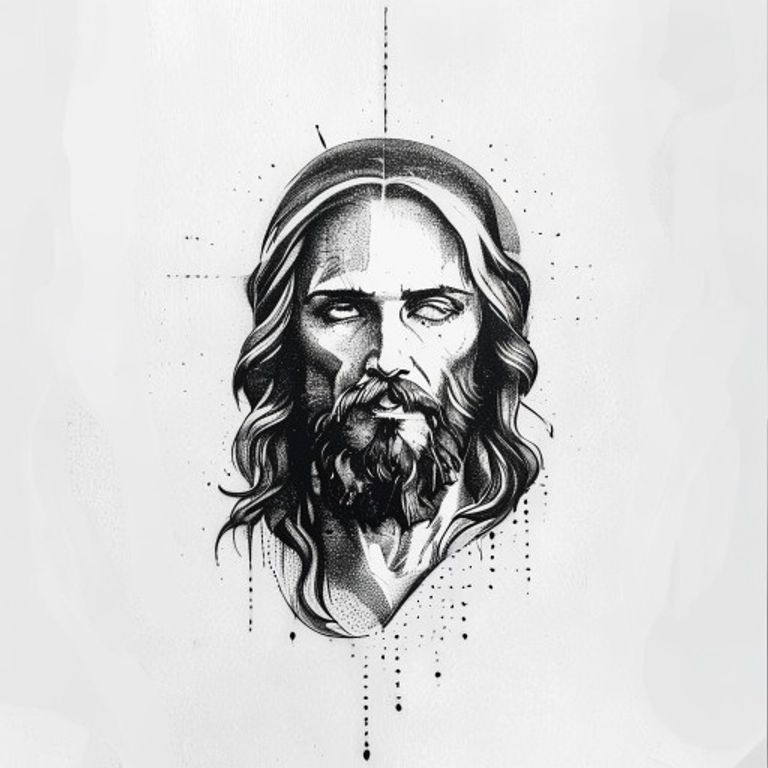 Jesus tattoo design — dotwork shading style