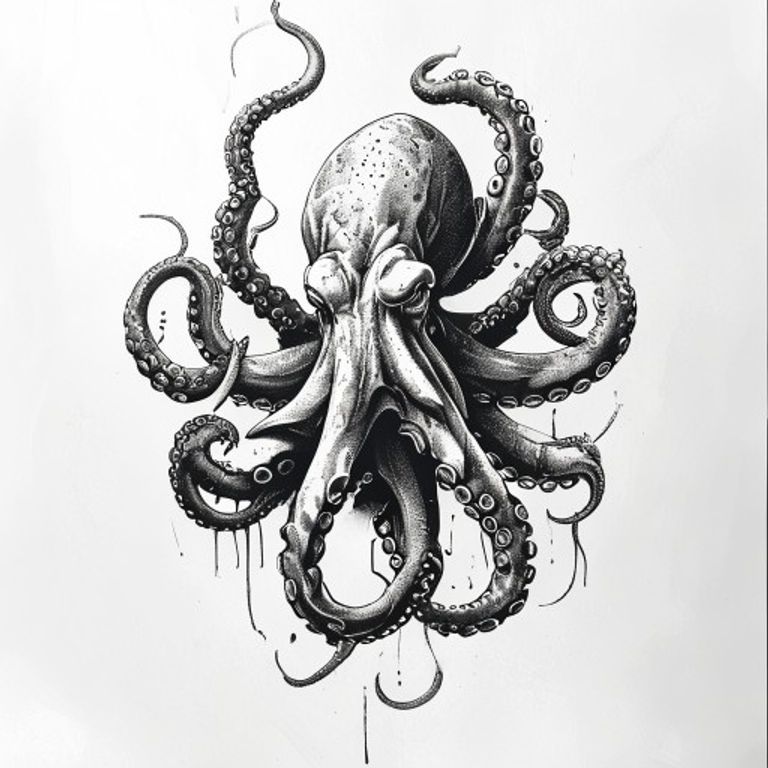 Kraken tattoo design — dotwork shading style