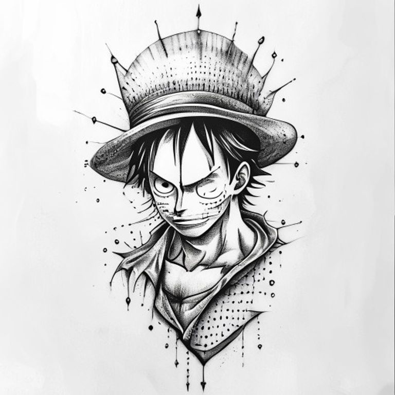 One Piece tattoo design — dotwork shading style