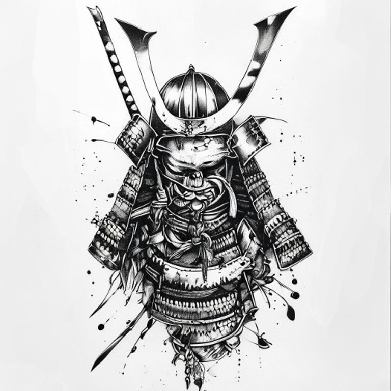 Samurai tattoo design — dotwork shading style