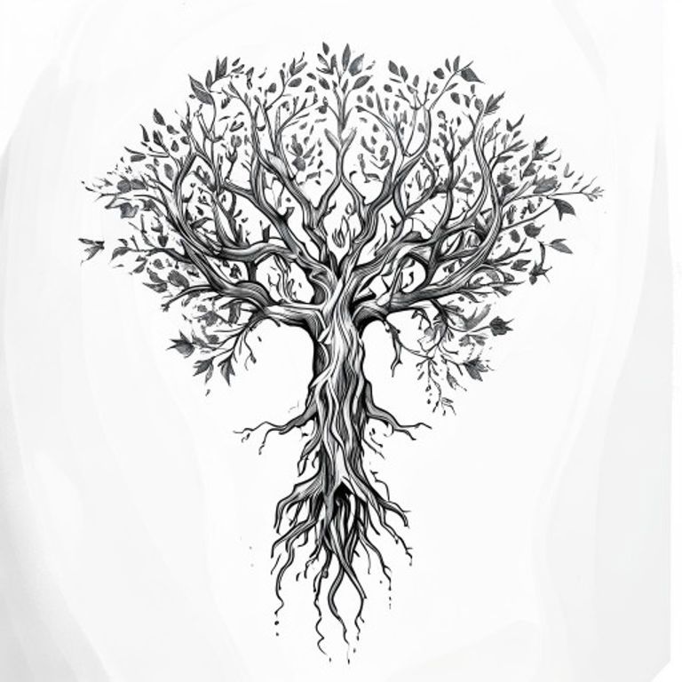 Yggdrasil tattoo design — neo-traditional color style