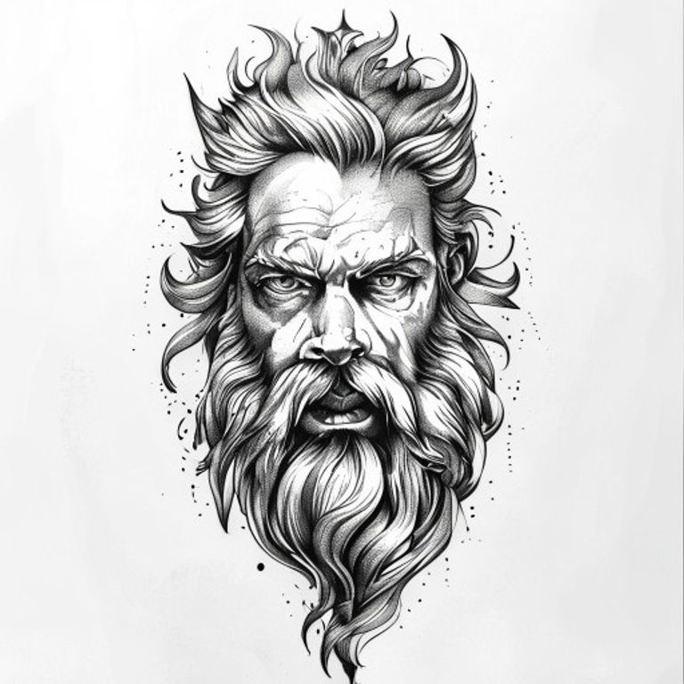 Zeus tattoo design — dotwork shading style